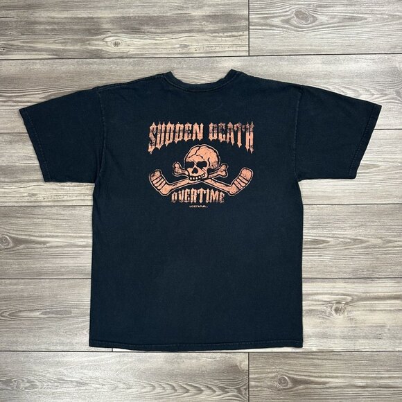 Vintage Y2K Kewl Sudden Death Overtime Skull Hockey T Shirt - Picture 2 of 6